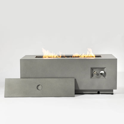 42" Natural Gas Fire Pit Table 2-Piece 50000 BTU Rectangular Corten Steel Glass Wind Guard Eco-Friendly Patio Deck Garden