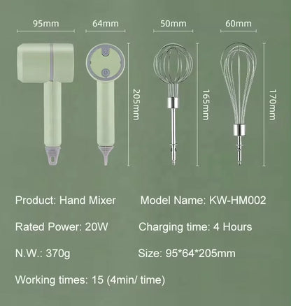 USB Rechargeable 3-in-1 Mini Portable Electric Kitchen Hand Mixer Wireless Garlic Chopper Cordless Whisk for Car Cordless