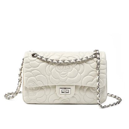 Fashion Goat Leather Bag Purse Tote Stitching Rose Handbag Metal Lock Genuine Sheepskin Crossbody Bag Handbags for Women