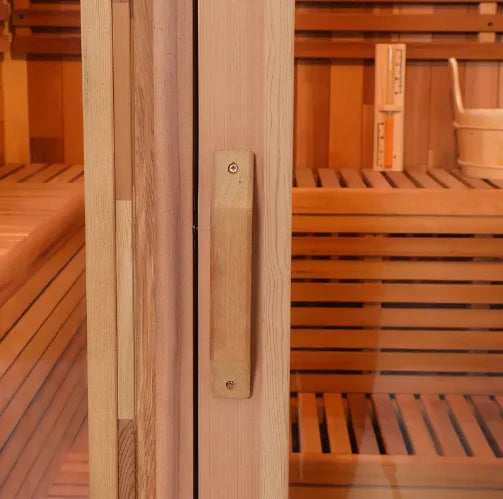 Durable-Build Outdoor Red Cedar Wood Traditional Cube Steam Sauna Suitable for 4-6 People Post-Workout Relax Traditional Sauna