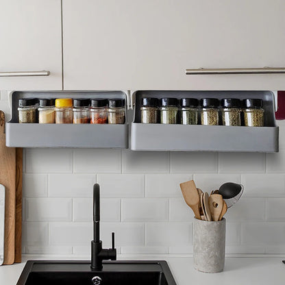 Kitchen Spice Rack Self-adhesive Spice Organizer Rack Seasoning Bottle Spice Organizer Wall-mounted Under-Shelf Kitchen Storage