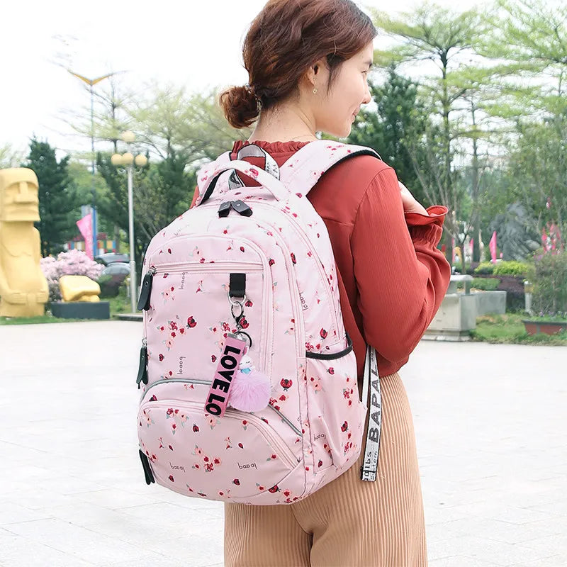 Cherry blossoms elementary school backpack for girls black pink floral bookbag fashion school bags for girls cute flower bookbag