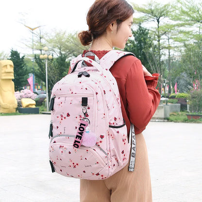 Cherry blossoms elementary school backpack for girls black pink floral bookbag fashion school bags for girls cute flower bookbag