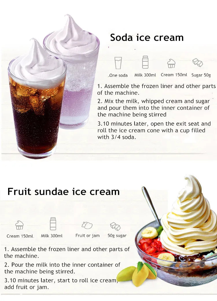 Automatic Bench Top Simple Operation Large Capacity Mini Soft Ice Cream Machine for Home DIY Ice Cream Machine Manual