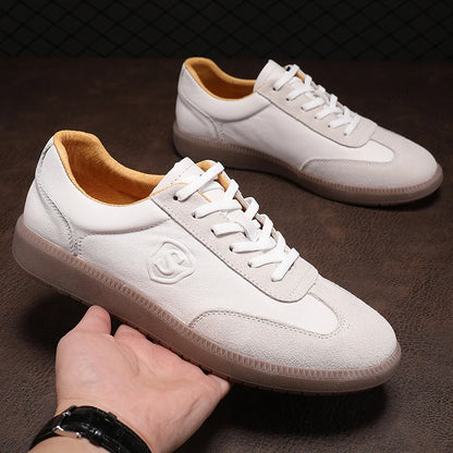 New Wholesale 2025 Classy All White Men Luxury Leather Sneakers Genuine Cow Lace-up Formal Black Casual Shoes Italy Brand Hot