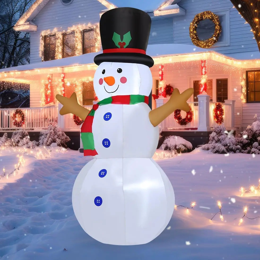 GOOSH 4 FT Christmas Inflatables Snowman Outdoor Decorations LED Lights Built-In Xmas Yard & Indoor Garden Lawn Décor for Party