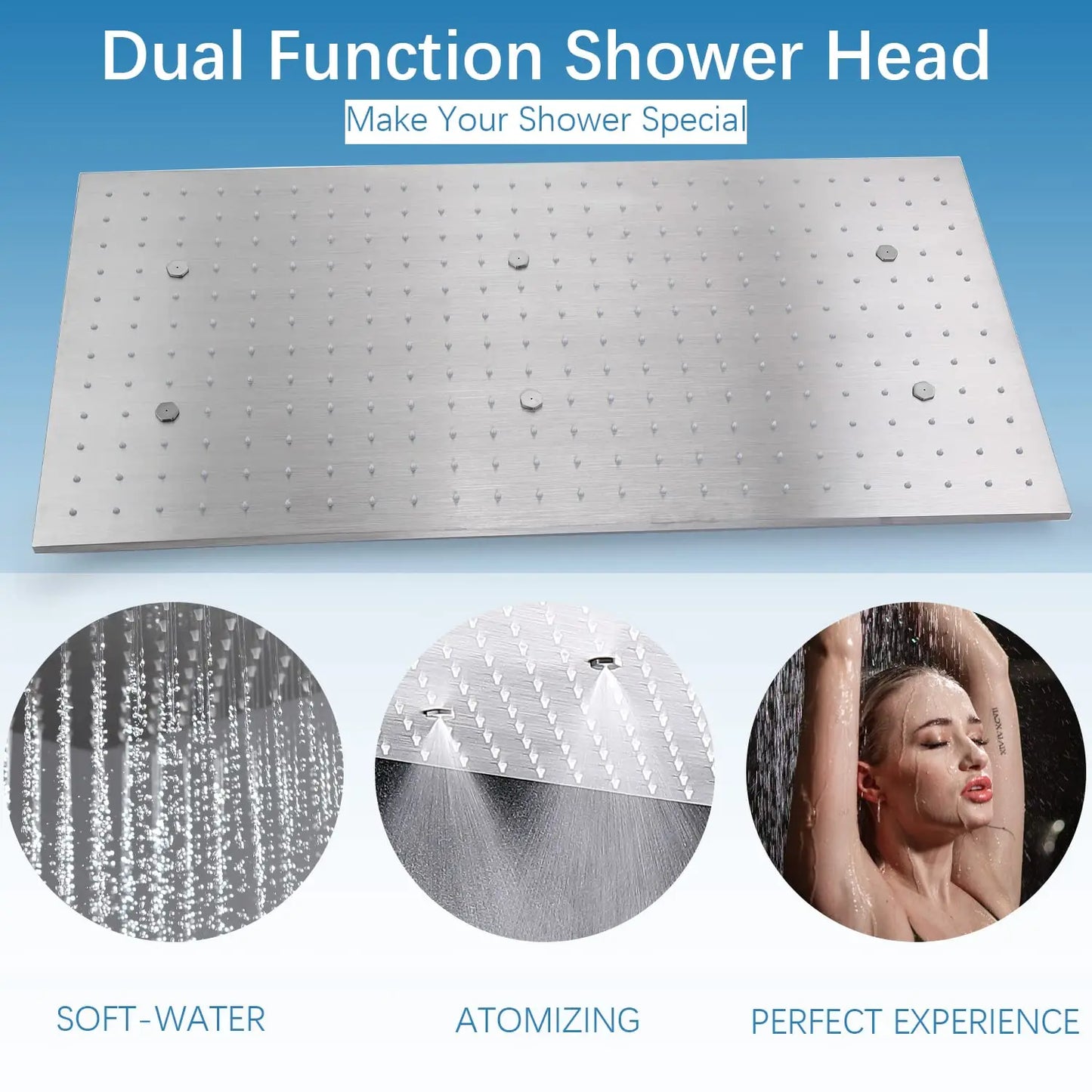 3-Function Thermostatic Rainfall Shower System Soft/Jet Ceramic Brass Wall Mount Shower Faucet Combo Slide Bar Brushed Nickel