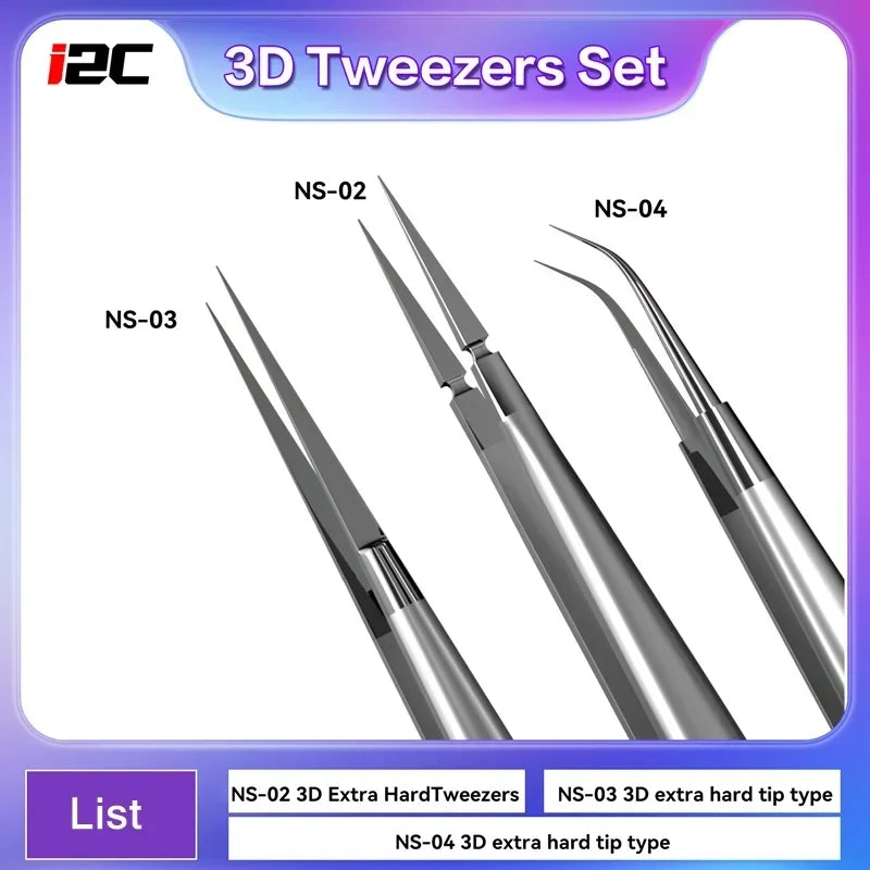 I2C 3D Electronics Extra Hard Alloy Tweezers Precision Forceps for SMD BGA SMT Mobile Phones Flying Line Repair Hand Tools Sets