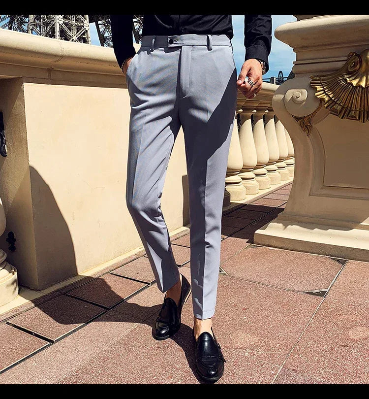 Boutique Fashion Solid Color Mens White Business Casual Suit Pants Male Slim Casual Trousers Wedding Dress Suit Pants