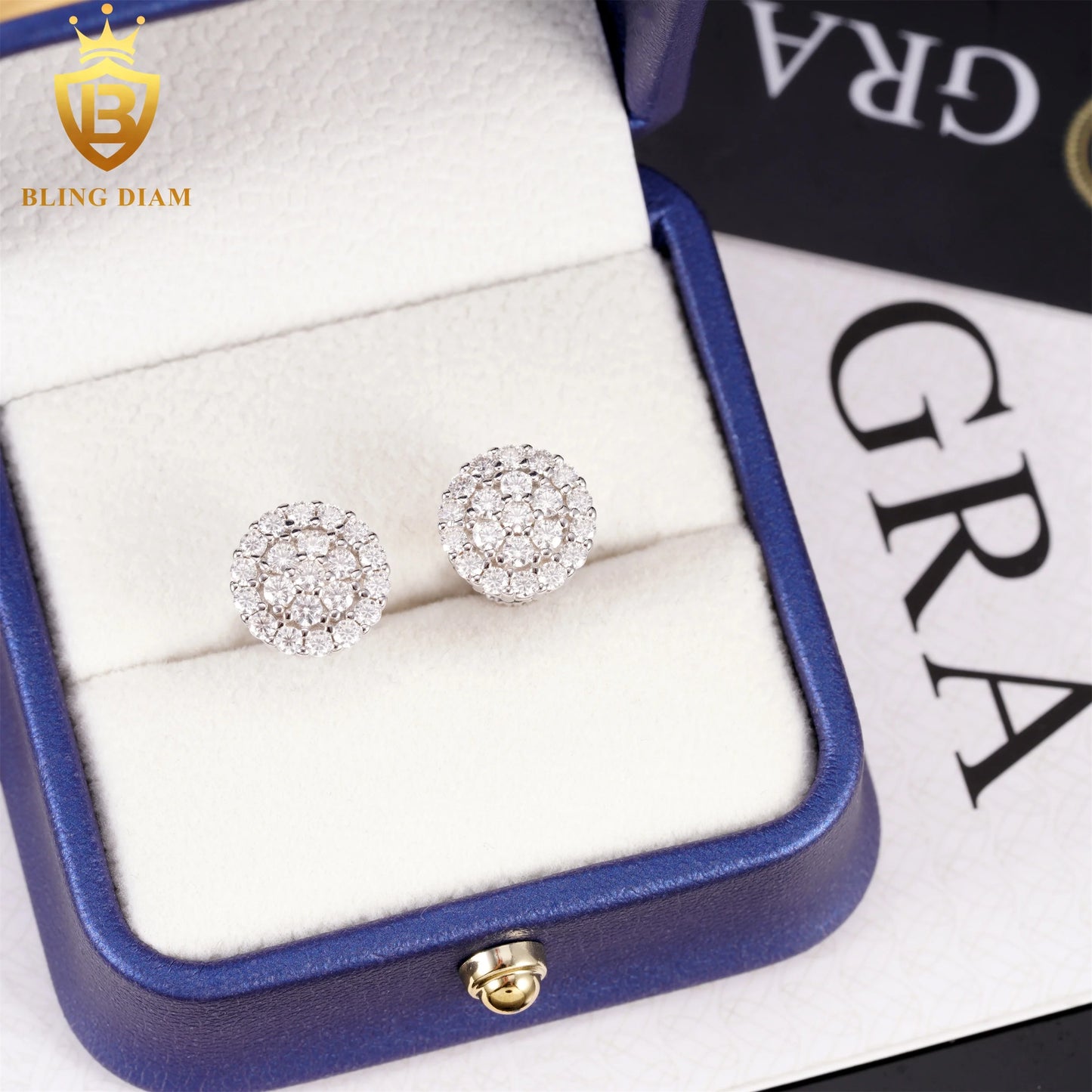 Factory Direct Fine Jewelry 925 Silver Earrings Iced Out Vvs Moissanite Earring Diamond  Stud Earring Men Women