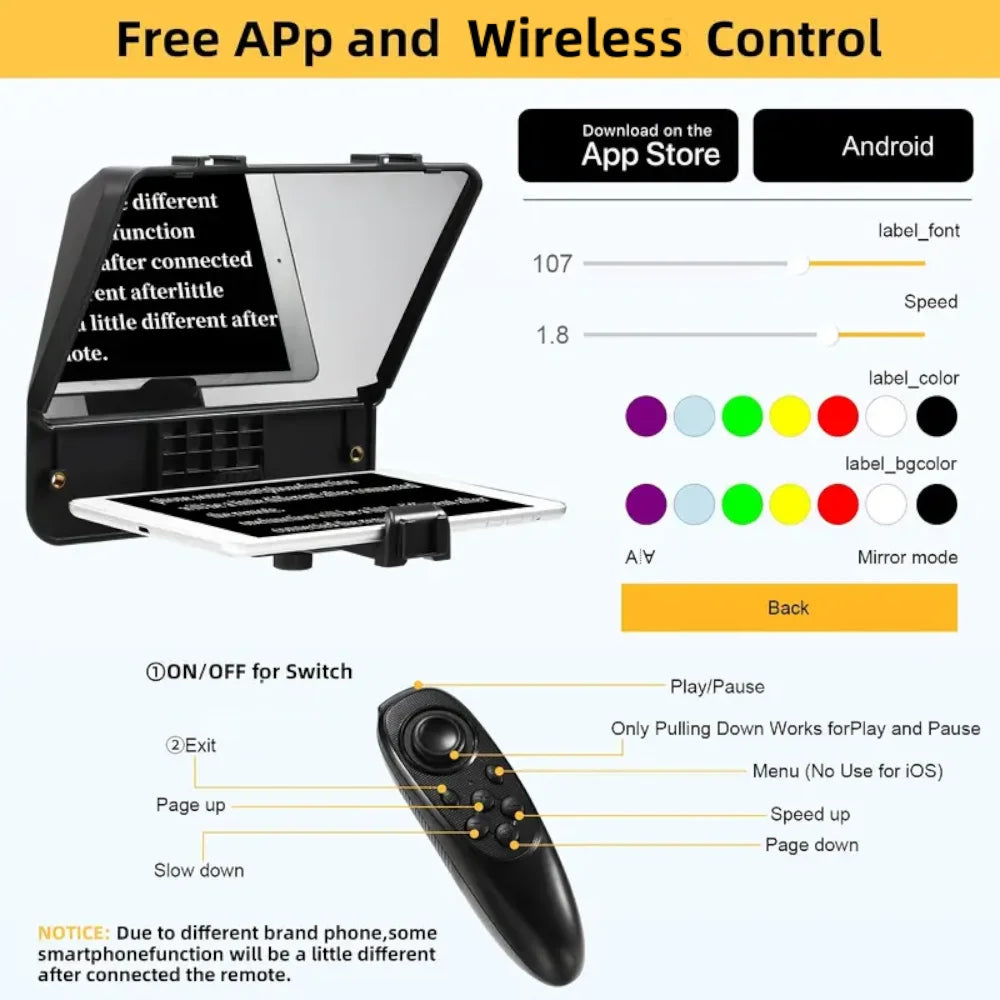 Hot Sell A10 Big Screen Prompter Professional Interview Foldable Teleprompter for Smartphone DSLR Camera Live Video Recording