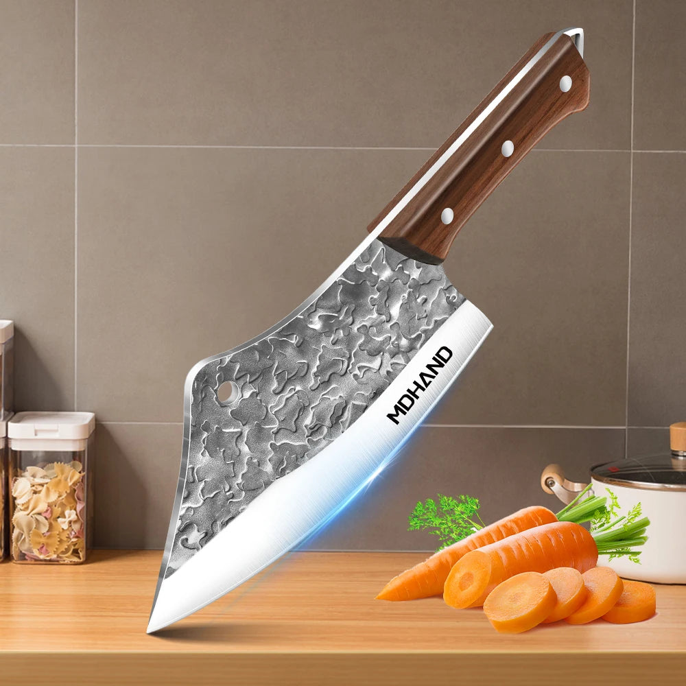 Custom Engraved Logo 7 Inch Heavy Duty Butcher Knife 2.6MM Thick Forged Blade Kitchen Meat Cleaver Knives