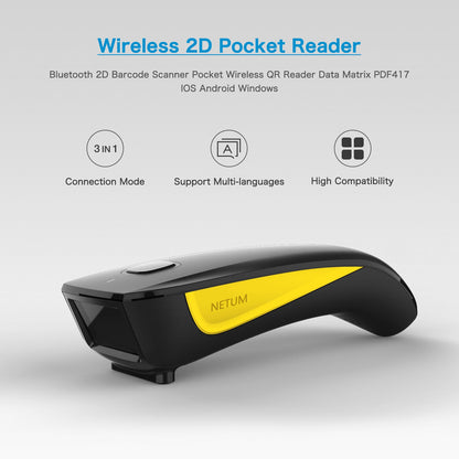 NETUM C750 Barcode Scanner Wireless Bluetooth Pocket USB 1D 2D for Inventory Barcode Reader for Tablet IOS Android-Fast Shipping