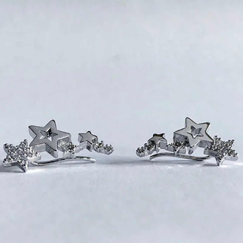 Silver Gold Star Drop Earrings for Women Everyday Wear Fine Jewelry Dangle with Pearl Center Stone