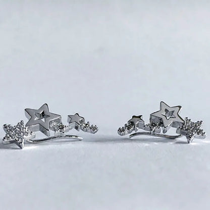 Silver Gold Star Drop Earrings for Women Everyday Wear Fine Jewelry Dangle with Pearl Center Stone
