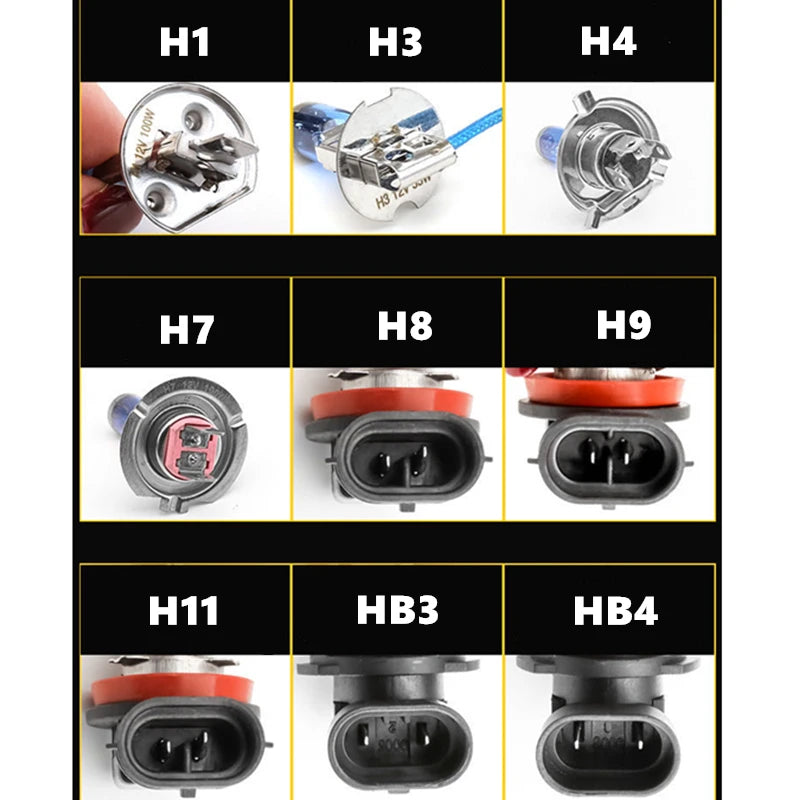 2pcs Super Bright Car Light H1 H3 H4 H7 H8 H9 H11 H15 9005 HB3 Auto halogen lamp bulb Fog Lights 55W 12V 6000K White Headlights