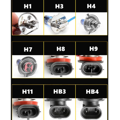 2pcs Super Bright Car Light H1 H3 H4 H7 H8 H9 H11 H15 9005 HB3 Auto halogen lamp bulb Fog Lights 55W 12V 6000K White Headlights