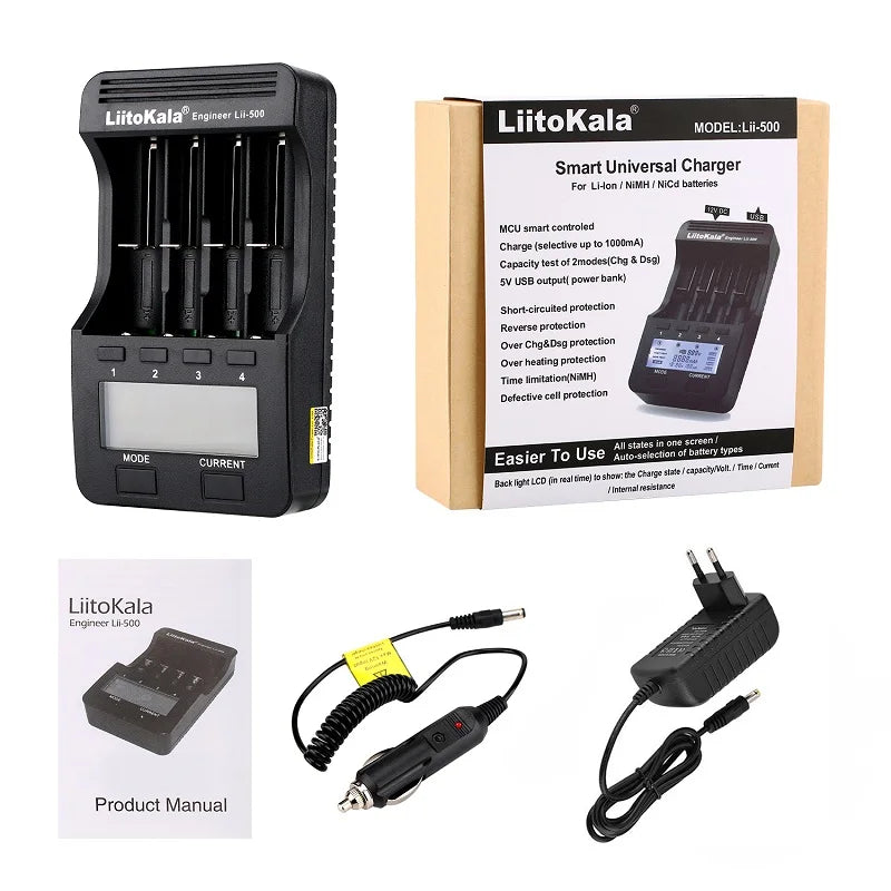 LiitoKala lii-500S lii-500 lii-600 LCD 3.7V 1.2V 18650 26650 21700 Battery Charger with screen Test the battery capacity