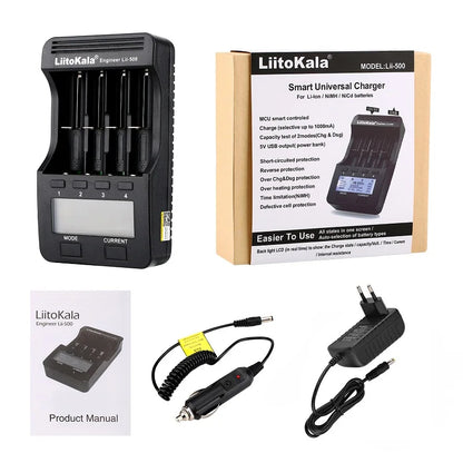 LiitoKala lii-500S lii-500 lii-600 LCD 3.7V 1.2V 18650 26650 21700 Battery Charger with screen Test the battery capacity