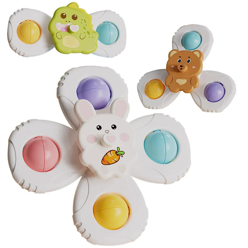 Cartoon suction cups for babies table fun spinning tops Children baby soothing toy Fidgety spinner grip training  Splashing toy