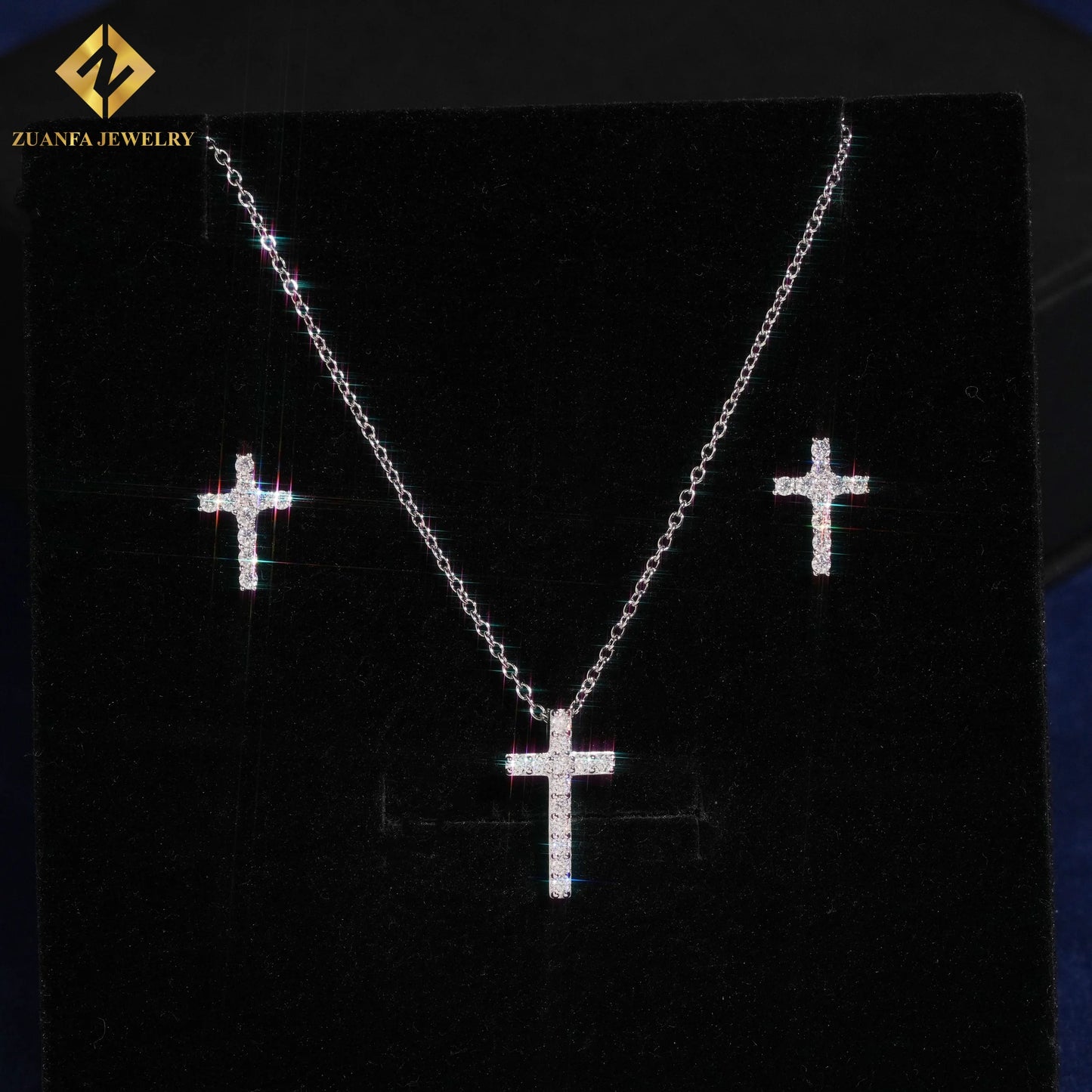 USA Warehouse Fashion Jewelry Iced Out Cross Necklace Pendant 925 Silver Moissanite Diamond Cross Necklace Women Best Gift