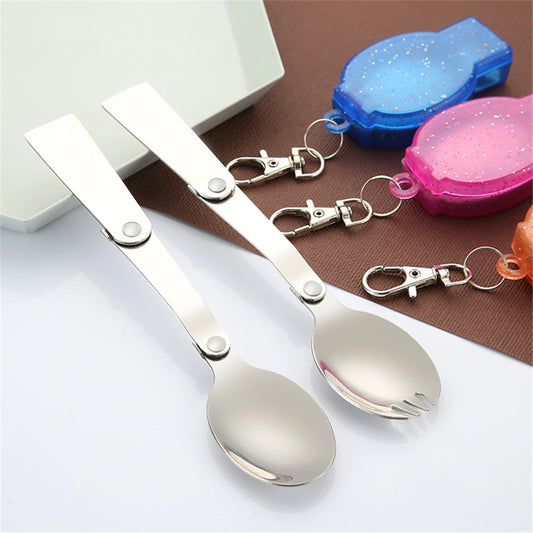 Outdoor Folding Travel Camping Utensil Stainless Pocket Spoon Fork Light Small Foldable Spoon Fork Camping Picnic Tool Tableware