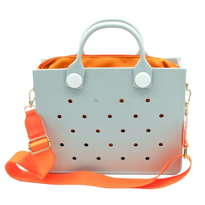 Lightweight Perforated Reusable EVA Handbag Black Women's Tote Bags for Women & Girl with Shoulder Strap for Beach & College