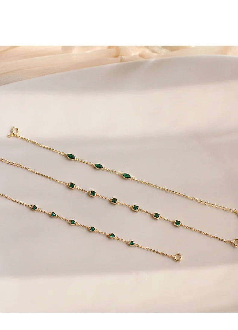 925 Sterling Silver Simple Emerald Crystal Bracelet For Women Light Luxury Temperament Mother's Day Jewelry Gift