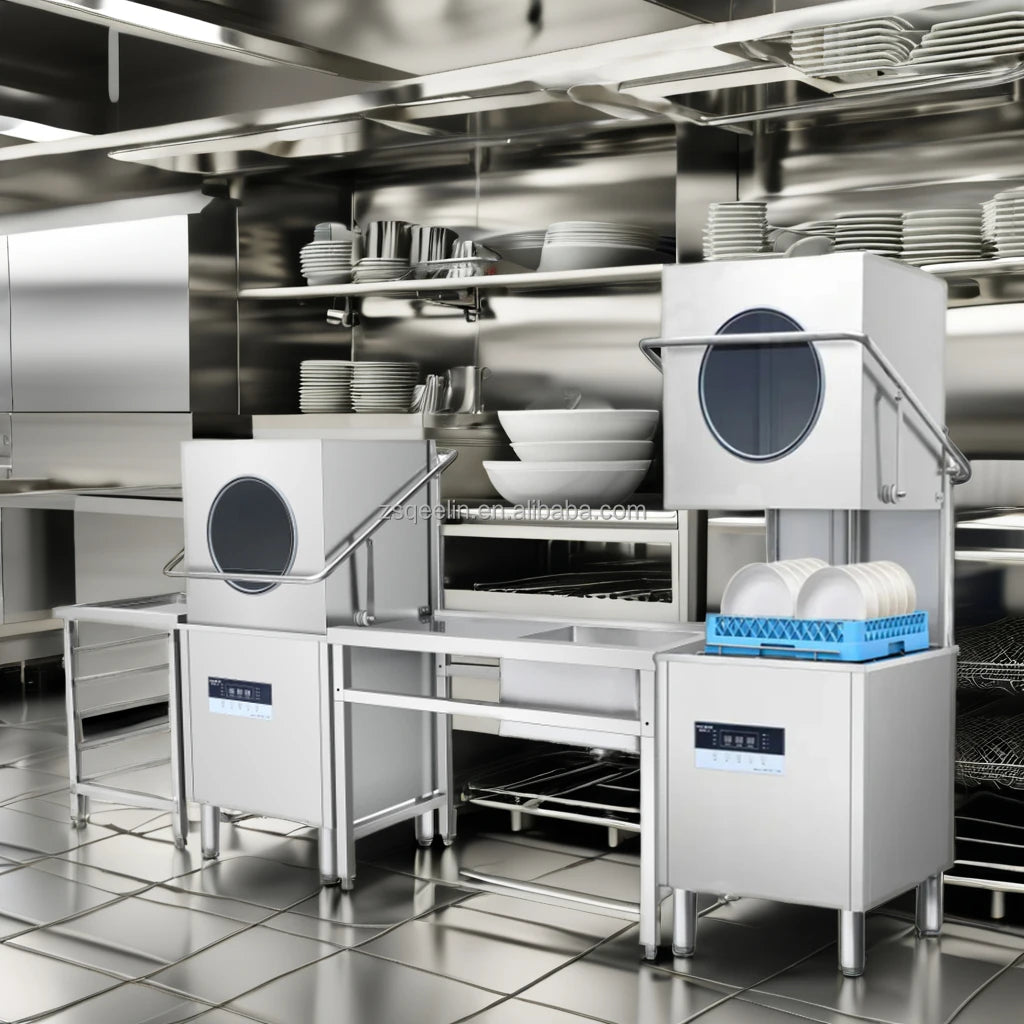 Industrial Electric 9KW Stainless Steel Hood Dishwasher Hot Water Cleaning Easy Operation Automatic Commercial Kitchen Laundry