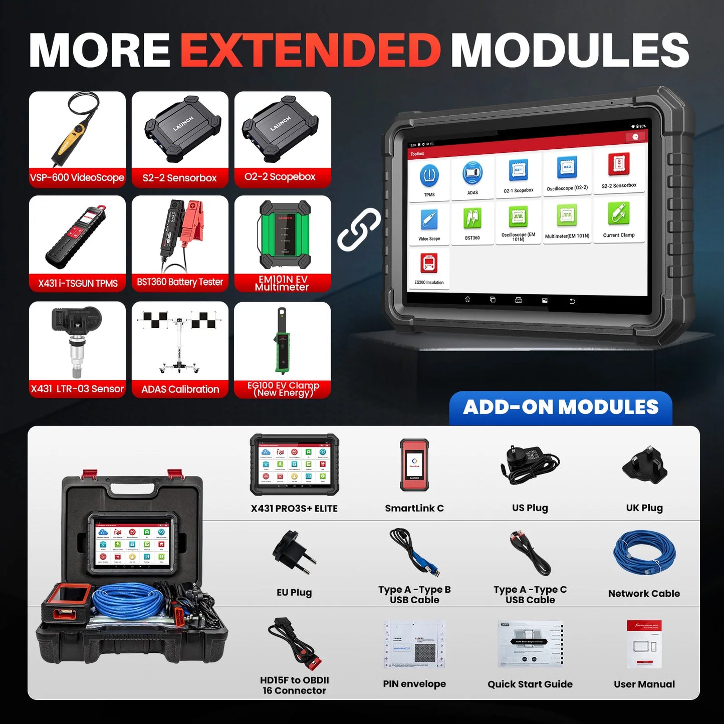 2026 LAUNCH X431 PRO3S+ ELITE V+ PRO Bi-directional Scan Tool with J2534 Protocols Topology Map Diagnostic Tool