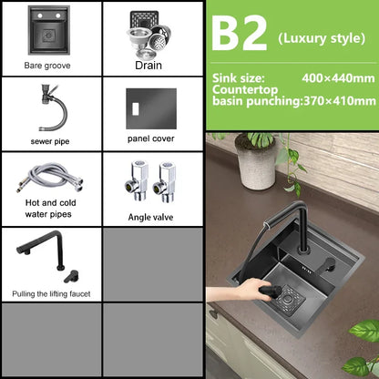 Rice Grain Emboss Stainless Steel Kitchen Sink Small Single Slot Hidden Multifunctional RV Bar Sinks With Lid Undermount Basin