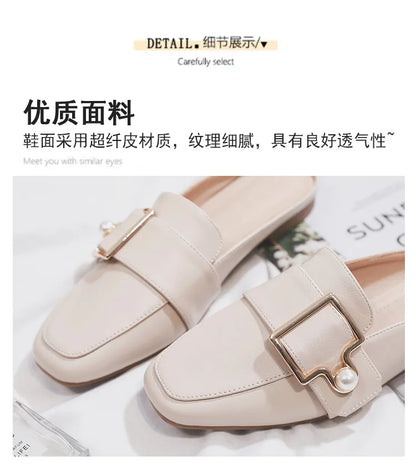 New Women Slipper Casual Shoes Fashion Women's Leather Loafers No Heel Slip-on Shoes Summer Outdoor Light Ladies Walking Shoes
