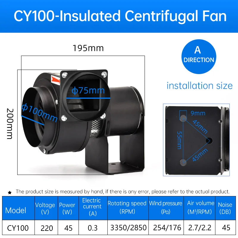 Hot Selling Factory Direct Multi-Wing  Centrifugal Fan CY100 A/B 75mm 220V Heat Insulation Blower Strong Industrial Exhaust