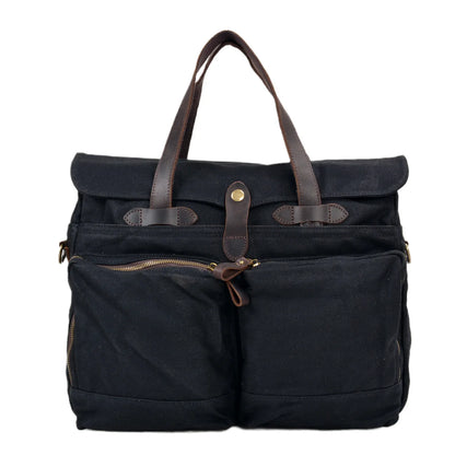 Soft Batik Canvas Men's Business Briefcase 15.6 Inch Computer Bag Retro Casual Handheld Shoulder Crossbody Bag