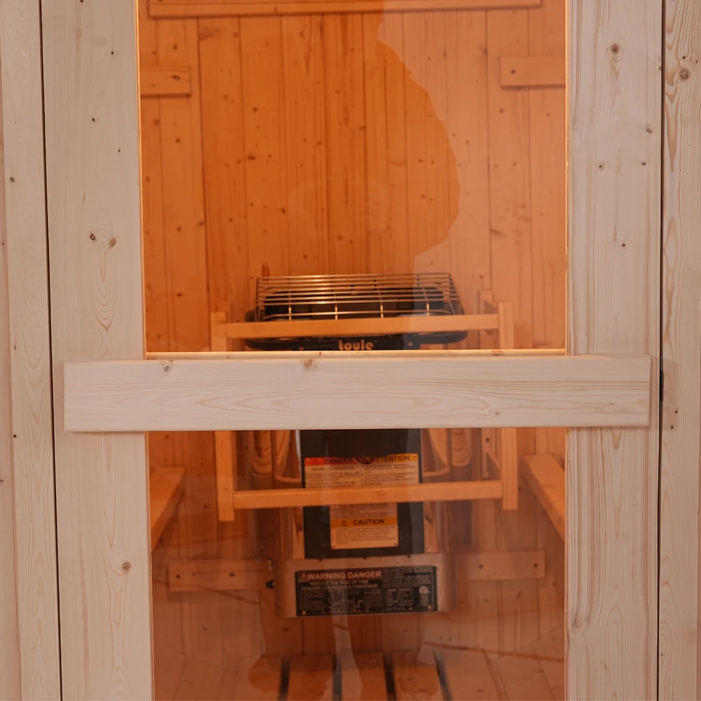 Luxury Panoramic Sauna for 6 | All-Glass Front Pine Barrel Spa Kit for Ultimate Relaxation