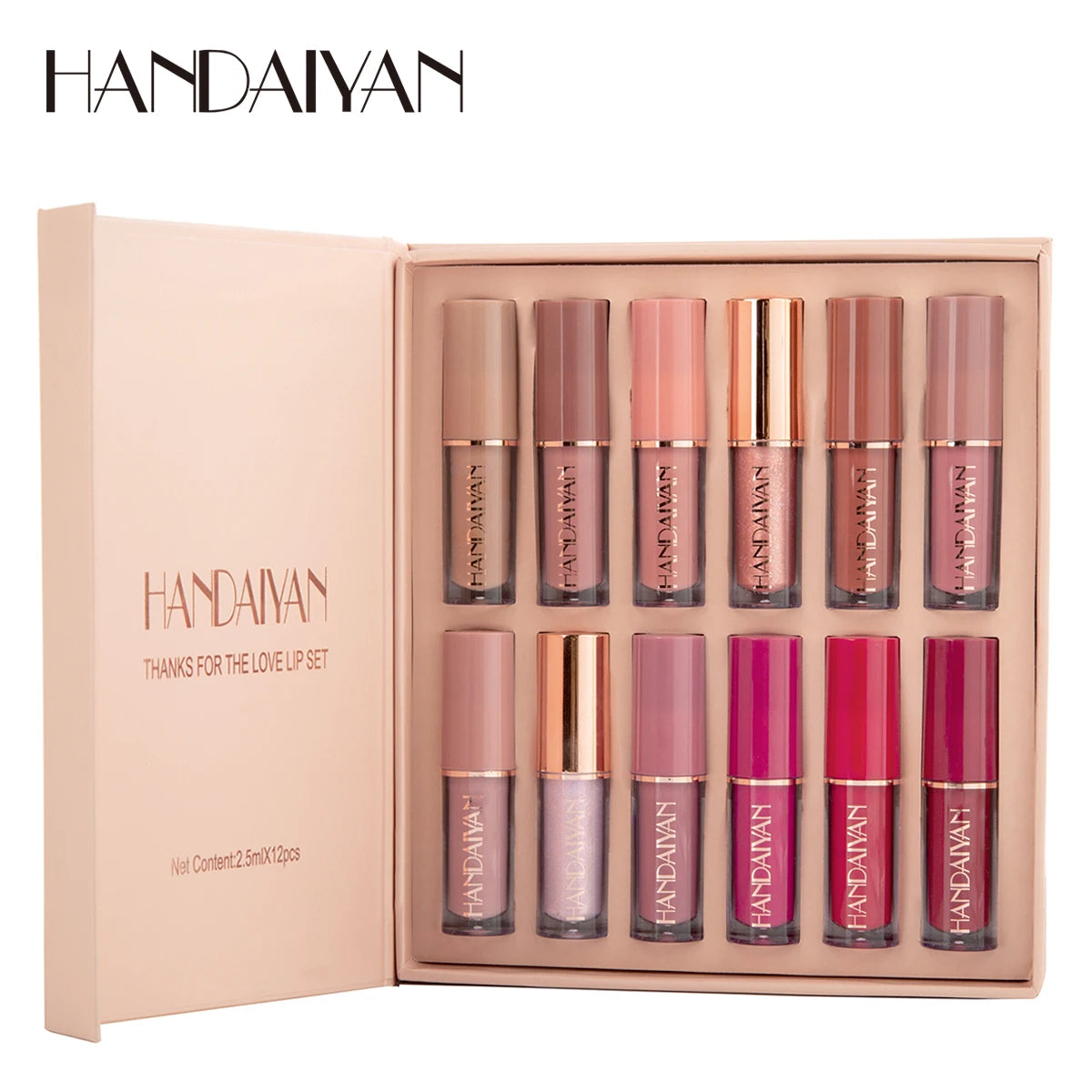 Handaiyan Private Label Liquid Matte Vegan Cruetly-free Velvet 12 Color Book Lipgloss Set