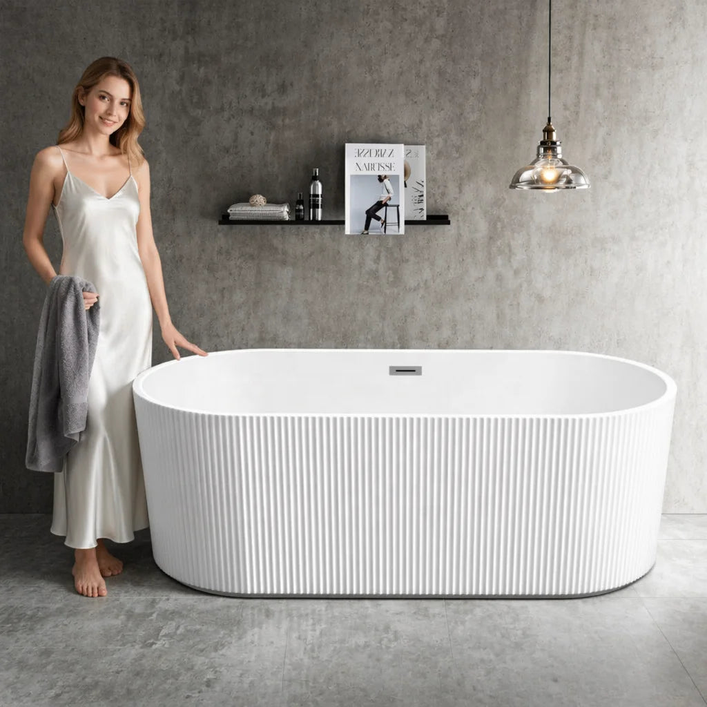 Modern Luxury Glossy White Oval Acrylic Freestanding Deep Soaking Bath Tub for Hotel Villa Bathroom Project