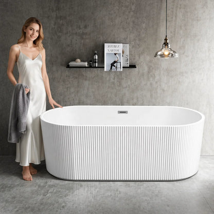 Modern Luxury Glossy White Oval Acrylic Freestanding Deep Soaking Bath Tub for Hotel Villa Bathroom Project