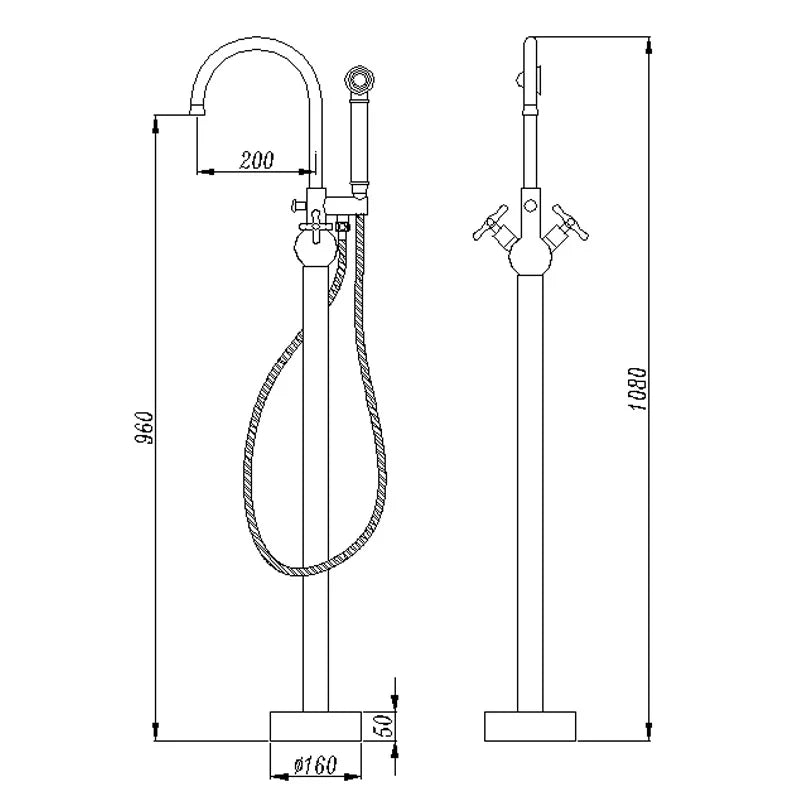 Two Handle Freestanding Bathtub Faucet Polished Gold Floor Mounted Brass Bathroom Faucet with Ceramic Valve Core