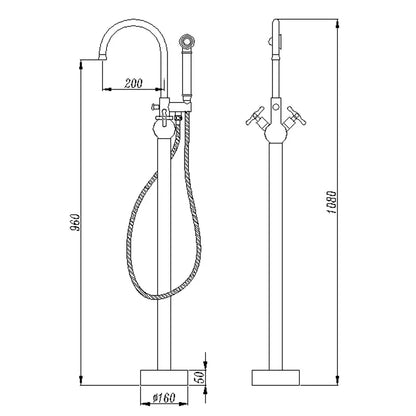 Two Handle Freestanding Bathtub Faucet Polished Gold Floor Mounted Brass Bathroom Faucet with Ceramic Valve Core