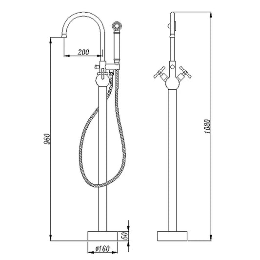 Two Handle Freestanding Bathtub Faucet Polished Gold Floor Mounted Brass Bathroom Faucet with Ceramic Valve Core by PDG ibma