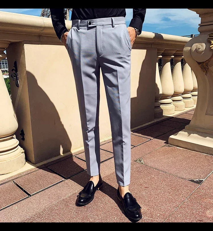 Boutique Fashion Solid Color Mens White Business Casual Suit Pants Male Slim Casual Trousers Wedding Dress Suit Pants