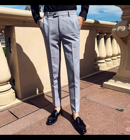 Boutique Fashion Solid Color Mens White Business Casual Suit Pants Male Slim Casual Trousers Wedding Dress Suit Pants