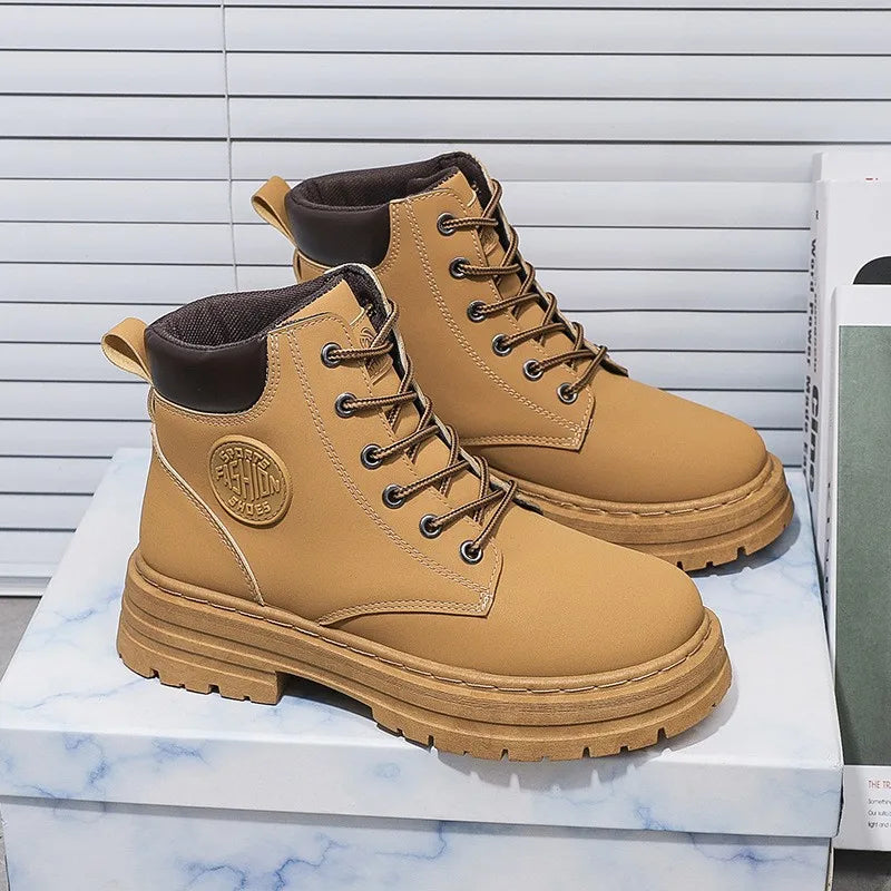High Top Boots Women's  Autumn New British Style Short Boots Versatile Thick Soled Casual Workwear Boots for Women