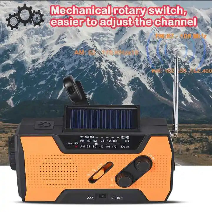 CE Certified 2000mAh Solar NOAA Radio LED Multi-Power Source for Wildfire Safety Flashlight Clock Internet Radio FM Radio