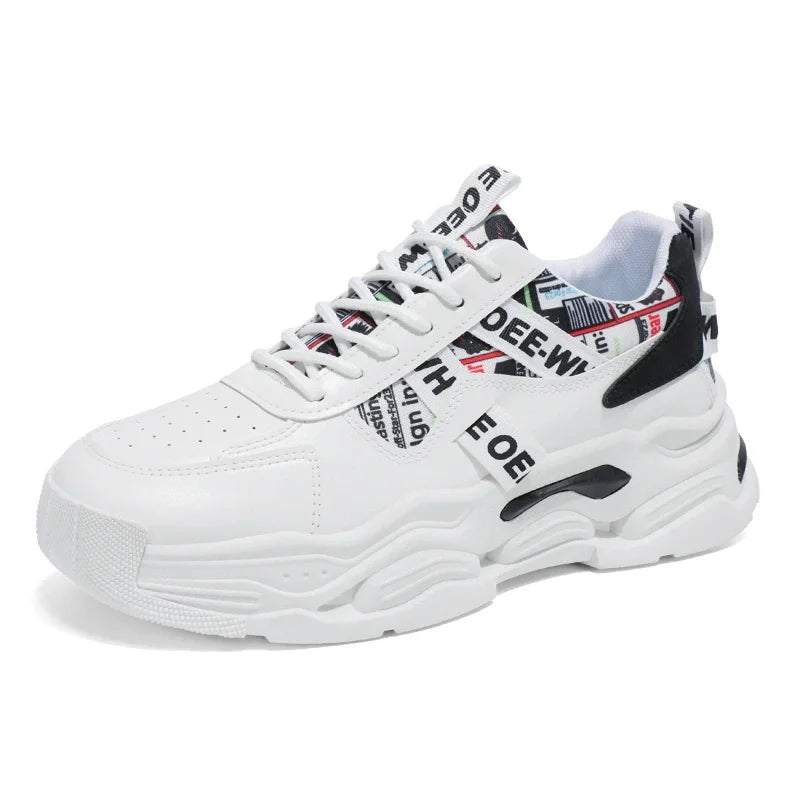 Spring Men's New Breathable White Shoes, Men's Trendy and Versatile Thick Soled Sports Shoes, Casual Dad Shoes