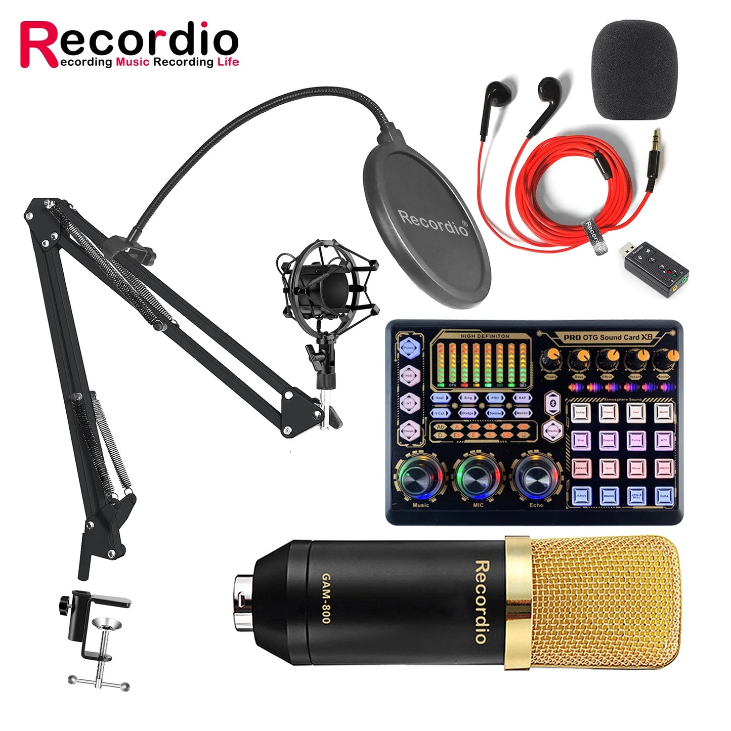 GAM-800R Professional Condenser Microphone R8 Sound Card Set for Webcast Live Recording