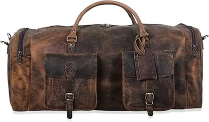 Men's Fashion Leather Duffel Weekender Bag Adjustable Canvas Carry Tote Satchel for Outdoor Use Overnight Travel Bag