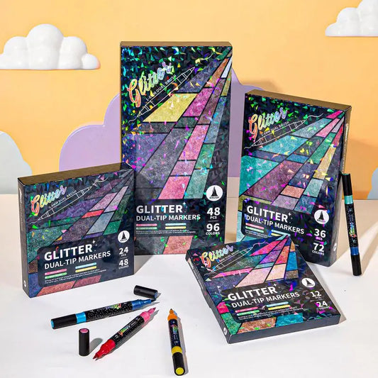 Glitter Color Markers Double Ended Two Color Marker Pen Non Toxic Soft-head Drawing Art Markers for Children