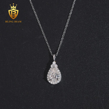 Hot Sale VVS Moissanite Iced Out Jewelry  925 Silver Waterdrop Diamond Necklace Women Pass Diamond Tester Hip Hop with GRA